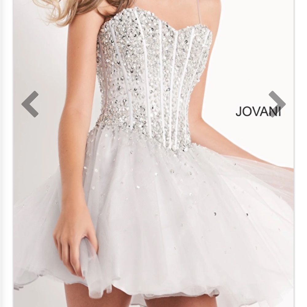 Jovani Beaded Fit and Flare Dress short size 8 Silver